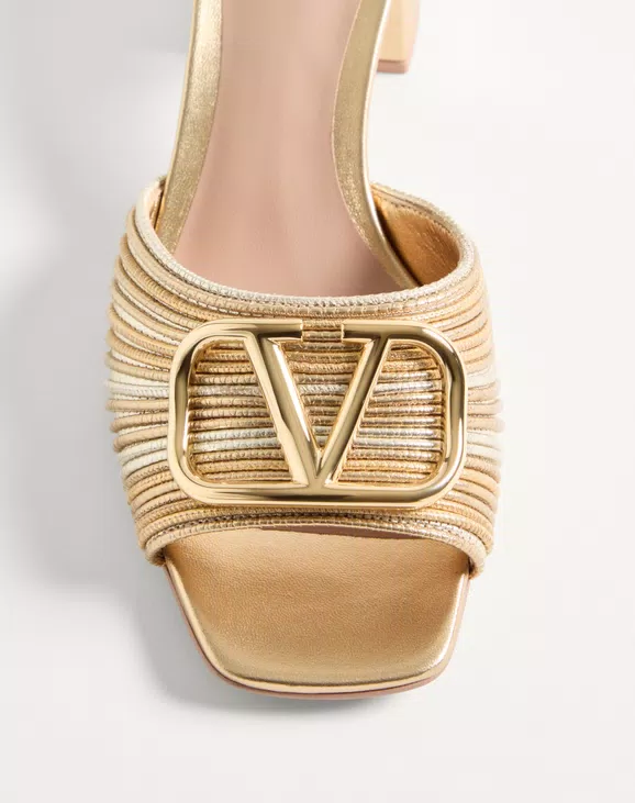 Valentino Metallic Vlogo Signature Slide Sandal With Cornely Embroidery 60Mm - Image 3